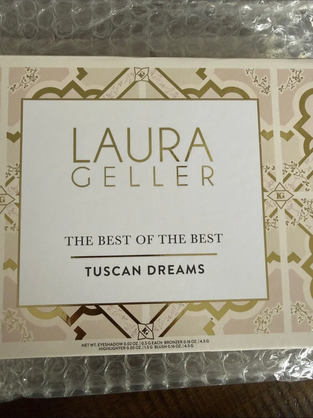 Laura Geller Tuscan Dreams Palette + LG foundation in Fair + “gilded honey”